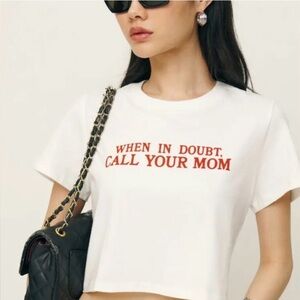 Reformation When In Doubt Call Your Mom Cropped Organic Cotton Tee